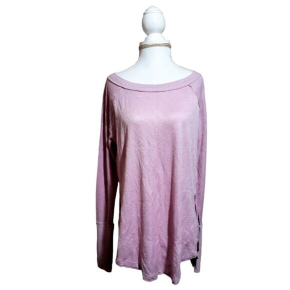 Free People We The Free Pink Snowy Thermal Side Split Long Sleeves  Extra Small - Picture 6 of 8